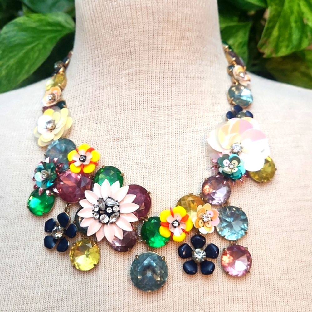 J. Crew Sequin and Multi-colored Stones Statement Necklace